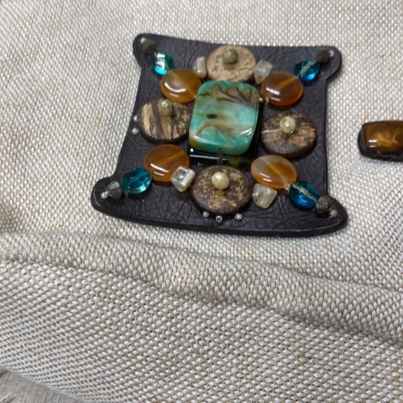 Nine West Boho Beaded Linen Tote Shoulder Bag with Gemstone Accents - Picture 3 of 7